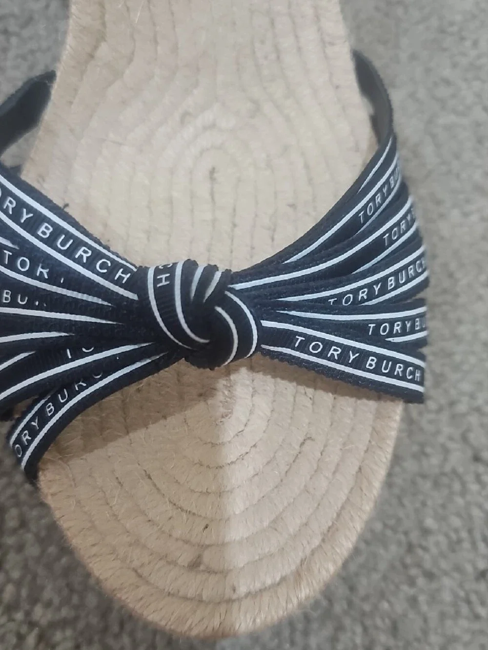 Tory Burch Logo Ribbon Espadrille Wedge Sandals